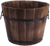 YARNOW Wooden Planter Barrel with Drainage Holes Garden Whiskey Barrel Planters Decorative Flower Bucket for Indoor Outdoor