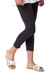 Roman Originals Cropped Legging for Women UK Ladies Capri Pants Stretch Crop Trouser Yoga Gym Shorts Cotton Elasticated High Waist 3/4 Length Sports Workout Regular Plus Size - Black - Size 16