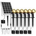 MEIKEE 6 in 1 Solar Spot Lights Outdoor Garden Warm White 2700K Dimmable Garden Spike Light Breathing & Strobe Modes Lawn Lights Solar Landscape Spotlights IP66 Waterproof for Yard Lawn Trees Path