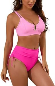 Nillocco Womens High Waisted Bikini Sets 2 Piece Curvy Modest Tummy Control Swimsuits Couture U-Wire Beach Swim Bathing Suit Pink Large