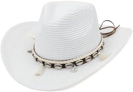 EOZY Chapeau de cowboy en paille pour femme - Chapeau de soleil d'été - Chapeau de plage - Chapeau de western Panama, Blanc., taille unique