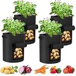 Potato Grow Bags 10 Gallon 4 Pack Fabric Pots with Flap Heavy Duty Thickened Nonwoven Grow Bags with Handles for Potato Tomato Vegetable Garden Pots for Plants Indoor Outdoor(14" Dia x 18" H)