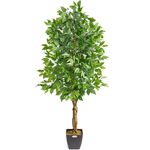 CHRISTOW Artificial Ficus Tree, Fake Weeping Fig House Plant for Home Decoration, Lifelike Green Leaves, Natural Wooden Trunk with Twists, Weighted Pot, Indoor Outdoor (150cm / 5ft)