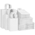 150pcs White Paper Bags with Handles Assorted Sizes Gift Bags Bulk, Kraft Paper Bags for Small Business, Shopping Bags, Retail Bags, Party Bags, Merchandise Bags, Favor Bags (White)