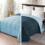 Exclusivo Mezcla 4.5 Tog Single Size Duvet All Seasons, Ultra Soft Reversible Coverless Duvet Twin Comforter, Lightweight and Machine Washable, 135cm*200cm Navy/Blue