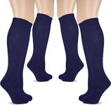 WKLOUYHE 4 Pairs Girls Knee High Socks Cotton School Uniform Socks Kids Soccer Socks Outdoor Long Tube Socks_Pack Of 4(Navy,4-5 Years)