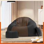 Pi Bean Bags with Beans Filled 4XL Luxura Elite Bean Bag Sofa with Free Cushion and Footrest - Official : DuoBlend Sofa Combo (Matching Color : Regular, Brown-Black)