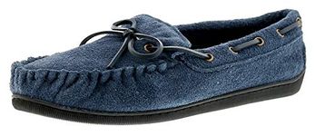 Knights Shamus Mens Moccasin slippers full indoor/outdoor house shoes. Navy 10 UK