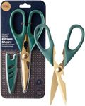 Heavy Duty Kitchen Scissor Shears - Large, Strong, Soft Grip, Dishwasher Safe, Multi-Purpose, Utility Food Cooking Snips, Bottle Opener & Safety Sheath. 23cm/9” Green & Gold. by Taylors Eye Witness