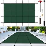 Inground Pool Cover Safety Fits 20x40ft Rectangle Swimming Pool, Mesh Solid Pool Cover for Inground Pools,Winter Pool Safety Cover Includes Safety Net and Installation Tools Green