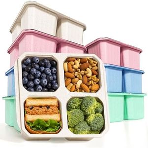 8Pack Snack Containers Bento Lunch Box - Reusable Meal Prep Containers Set for Kids Adult, 4 Compartments Stackable Bento Box, Plastic Food Storage BPA-Free for School, Work, Travel