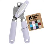 GORILLA GRIP Heavy Duty Stainless Steel Smooth Edge Manual Can Opener and Bottle Openers, Soft Comfortable Handle, Oversized Handheld Turn Knob, US Designed Multifunctional Kitchen Tool, Lavender