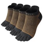 VWELL Cotton Toe Socks Five Finger Socks No Show Crew Athletic Running Socks 4 Pairs,Size 7-11, Brown, 8-11