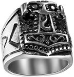 OIDEA Stainless Steel Rings Silver for Men Women with Engraving, Classic Retro Charm Thor's Hammer Men's Ring Celtic Knot Stainless Steel Ring Band Ring, Stainless Steel, No Gemstone