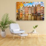 ArtzFolio Old Buildings in Amsterdam, The Netherlands Canvas Painting | MDF Wood Mounting Frame 18inch x 12inch (45.7cms x 30.5cms)