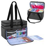 CURMIO Double Layer Knitting Bag, Yarn Storage Tote Bag with Compartments for Crochet Hooks, Knitting Needles (Up to 14 Inches), Knitting Project and Accessories, Bag Only, Black