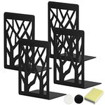 DARUITE Book Ends, Decorative Metal Bookends, Non-Skid Book Holder, Book Ends for Shelves, Book Organizer for Home, Office Desk, Kitchen (2 Pairs, 6.9 x 3.5 x 4.7 in, Black)