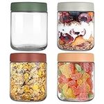 YUEYEE 4 Pack 16 OZ Overnight Oats Jar,Glass Jars with Lids for Overnight Oats Salad Jars Fruit Yogurt Pudding Chutney Jam Spice,Overnight Oats Container Reusable Mason Jars with Sealing Screw Lids