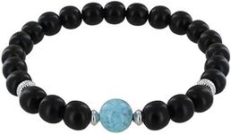 LES POULETTES BIJOUX - Man's Bracelet Ebony Beads and Larimar Pearl
