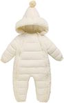 Happy Cherry Baby Girl Romper Toddler Boys Snow Jumpsuit Long Sleeve Footie Hoodie Thick Lined Snowsuit 9-12 Months Winter Warm Outwear Overall Overcoat White