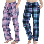 iceBoo Women's Pyjama Bottoms - Fleece Pyjamas for Women, Check Plaid, Side Pockets, Elasticated Waist with Drawstring - Pyjama Bottoms Womens, Ladies Lounge Wear (Pack of 2)(LP81/LP82), 12/14