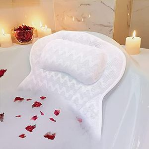ADOV Cuscino per Vasca da Bagno, Ergonomico Cuscino da Bagno con 6 Antiscivolo Ventose, Confortevole Cuscini Poggiatesta Vasca con Tecnologia 3D Air Mesh Adatto per Supporto Testa Collo Spalle