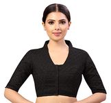 Studio Shringaar Women's Readymade Cotton Chikankari Glass Neck Saree Blouse with Elbow Length Sleeves(Black, 46)