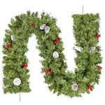 Uten 1.8m/5.9ft Christmas Garland, with Pine Cones Red Berries Garland Decorations for Fireplace Stairs Door Xmas Tree Decor