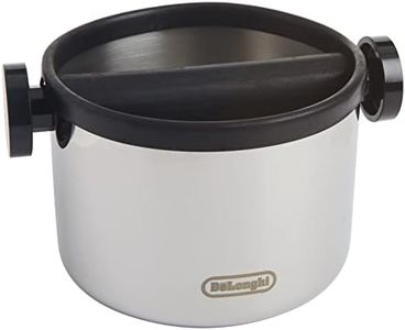 De'Longhi Espresso Knock Box, Easy and Mess-Free Disposal of Coffee Puck, Removable Bar and Non-Slip Base, Dishwasher Safe, Stainless Steel, (Large) 5-inch, DLSC062, diameter: 128mm / 5 inches