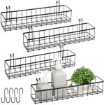 Sunnychicc 4 Pcs Hanging Wire Basket with S Hooks, 15.8'' x 3.9'' x 3.2'' Grid Panel Hanging Basket Grid Wall Shelf Black Wall Mount Basket Wire Hanging Shelf for Kitchen Bathroom Grocery Store, Large