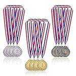 CJBIN Medals for Children, 12 Pcs Sports Day Medals, 2 inch Gold Silver Bronze Medals, Party Favours for Kids Adults, Metal Medals for Events Classrooms Sports