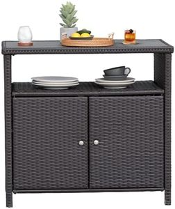 Grand patio Wicker Storage Cabinet Outdoor Waterproof Prep and Bar Table with Two Doors and Shelves 36" Sideboard Dylan for Buffet Kitchen Pool Toys and Garden Potting Outside Brown