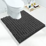 Yimobra Luxury Shaggy Toilet Bath Mat U-Shaped Contour Rugs for Bathroom, 24.4 X 20.4 Inches, Soft and Comfortable, Maximum Absorbent, Dry Quickly, Non-Slip, Machine-Washable, Dark Gray