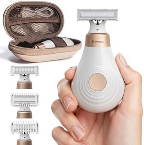 Trimcoo H3 Mini Bikini Trimmer for Women - Travel Friendly Electric Razors w/Travel Case, Replaceable Magnetic Blade, USB-C Rechargeable, Portable Body Hair Shaver, Waterproof Wet/Dry Groomer, White