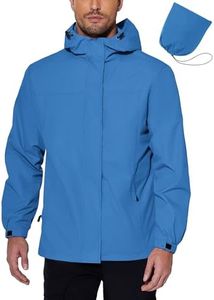 COOFANDY Men's Rain Jacket Packable Lightweight Waterproof Raincoat With Hood Outdoor Rain Gear Travel Hiking Cycling Blue