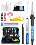 MOXTOYU 17-in-1 Electric Soldering Iron Kit, 60W Soldering Iron with Adjustable Temperature 220-480℃, ON/Off Switch, 5 Soldering Tips, Desoldering Pump, Wire Stripper, Tweezer, Stand, Tool Case