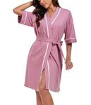 ANLIQI 100% Cotton Robes for Women Lightweight Summer Kimono Robe with Pockets Short Sleeve Soft Bathrobe Ladies Sleepwear, Dusty Rose-short Sleeve, Large