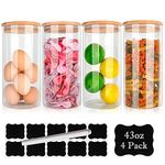 43oz-4pcs Borosilicate Glass Jars with Bamboo Lids, Glass Food Storage Containers with Airtight Lid, 1300ml Glass Terrarium, Pantry Organization and Storage Jars, Kitchen Canisters Sets, Spice Jars