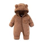 AiWMGL Newborn Baby Bear Onesie Outfit Suit Girls Boys Fleece Footie With Fold-over Feet Glove Jumpsuit Romper Hooded Winter Snowsuit Clothes