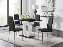 Furniturebox UK Dining Set - Giovani Dining Table and Milan Chairs Set Of 4 - Contemporary High Gloss and Glass Table with Modern Milan Chairs (White Dining Table + 4 Black Milan Chairs)