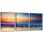 Blue Beach Wall Decor Sunrise Art - 3 Pieces Ocean Canvas wall art Seascape Picture Canvas Poster Print Framed Artwork Inches Paintings for Bathroom Living Room Decoration 12 x 16inch Ready to hang