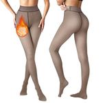 Vertvie Thermal Tights for Women Warm Coffee Sheer Fleece Lined Tights One Center Seam Line Crotch Translucent Skin Toned Tights Thick High Waist Pantyhose Leggings for Winter Autumn 200g L XL