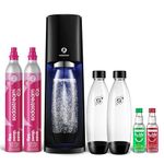 SodaStream - E-TERRA Soda Maker | VALUE BUNDLE | 3 Automatic Carbonation Levels | Includes 2x CO2 Cylinders, 3x 32 Fl Oz Dishwasher Safe Bottles, 2x Bubly Fruit Flavor Drops, 1x Power Adapter | Black