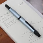 Majohn A1 Press Fountain Pen Fine Nib with Box, Retractable Light Blue Metal Ink Pen with Converter Writing Set (Black Clip Version)