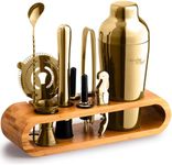 Mixology Bartender Kit: 10-Piece Gold Bar Set Cocktail Shaker Set with Stylish Bamboo Stand | Perfect Home Bartending Kit with Gold Bar Tools and Martini Shaker for Foolproof Drink Mixing