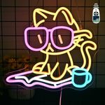 VYXIN Cat Reading Book Neon Sign Wall Decor, Reading Cat Neon Light Bedroom Wall Decor Suitable for Classroom Book Party Library Decoration Reading Room Bookish Decor Gift