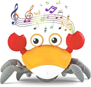 Hirger Crawling Crab Baby Toy: Electric Crawling Toys with Music and LED Light - Toddler Interactive Learning Moving Toy with Automatic Obstacle Avoidance Feature, USB Rechargeable (Crab, Yellow)