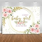 Mocsicka Floral Sweet Baby Girl Backdrop It's a Girl Baby Shower Background Watercolor Pink Party Cake Table Decoration Photo Booth Props (7x5ft)