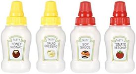 Jspupifip Mini Ketchup Bottles with Sturdy Screw Cap, 25ml Mini Condiment Squeeze Bottles Portable Honey Sauce Salad Dressing Dispensers Jars Containers for Adults Lunch Box (4)