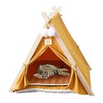 Pets Teepee with Cushion and summer sleeping mat, Removable and Washable Dogs, Tent Pet Bed Tipi Play House for Dog Cat Rabbit Guinea Pig Indoor (Yellow)